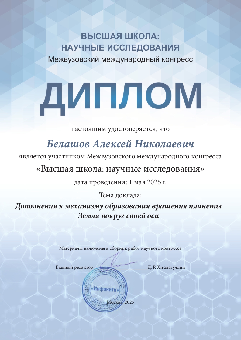 Диплом участника Межвузовского международного конгресса.